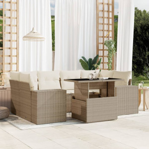 Set sofás de jardín 7 piezas y cojines ratán sintético beige D