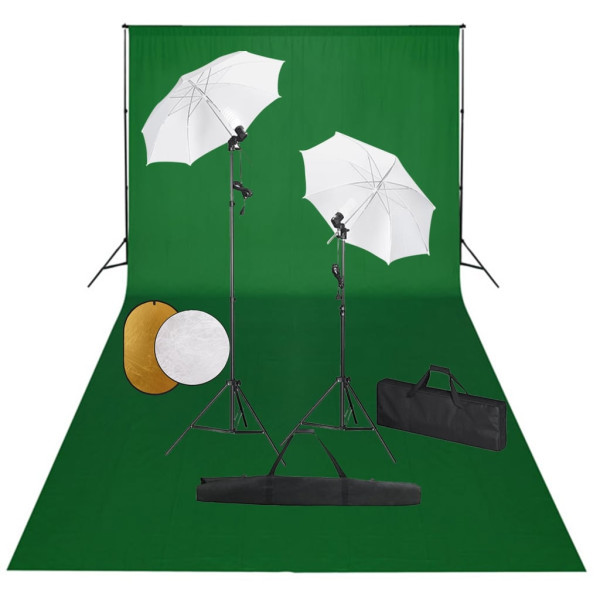 Kit estudio fotográfico lámparas sombrillas fondo y reflector D