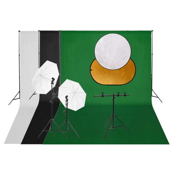 Kit de estúdio de fotografia com conjunto de luzes. fundo e reflector D