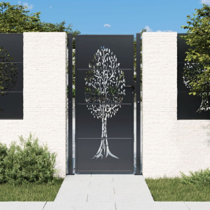 Puerta de jardín acero gris antracita diseño árbol 105x205 cm D