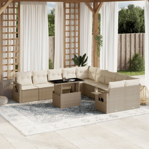 Set de sofás de jardín 11pzas con cojines ratán sintético beige D