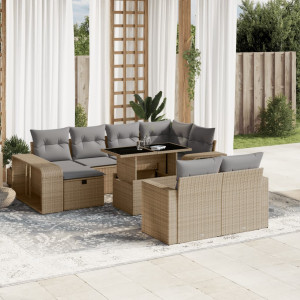 Set de sofás de jardín 11pzas con cojines ratán sintético beige D