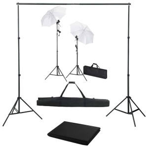 Kit de estúdio fotográfico com cenário.lâmpadas e guarda-chuvas D