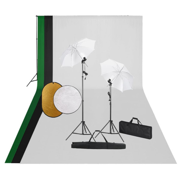 Kit de estudio fotográfico con lámparas. fondo y reflector D