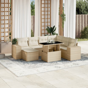 Set de sofás de jardín y cojines 8 piezas ratán sintético beige D