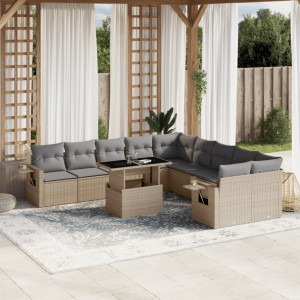 Set de sofás de jardín 11pzas con cojines ratán sintético beige D