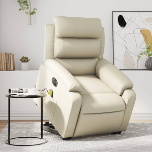 Sillón de masaje elevable eléctrico cuero sintético crema D