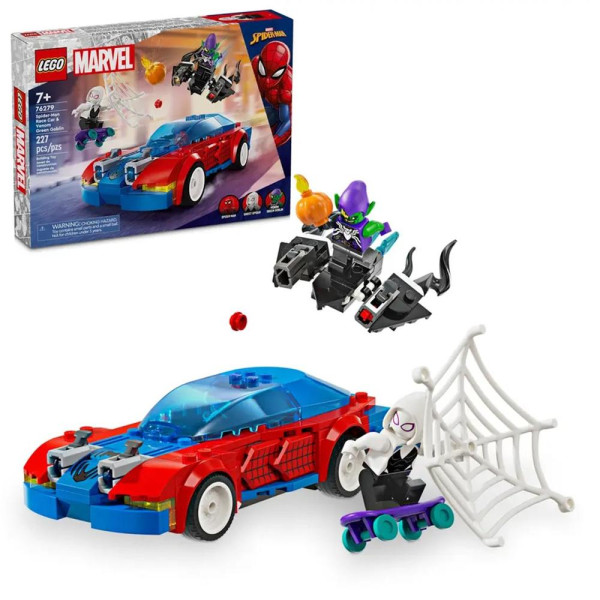 Lego Marvel carro de corrida homem-aranha e duende verde venenoso D