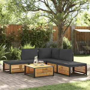 Set de sofás de jardín con cojines 6 pzas madera maciza acacia D