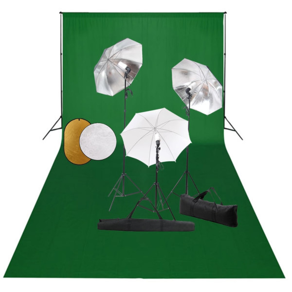 Lâmpadas de kit de estudo de fotos. parasols. fundo e reflector D