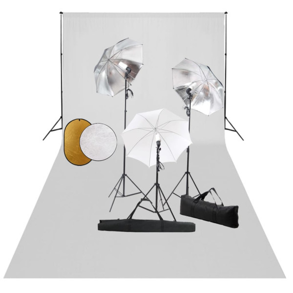 Lâmpadas de kit de estudo de fotos. parasols. fundo e reflector D