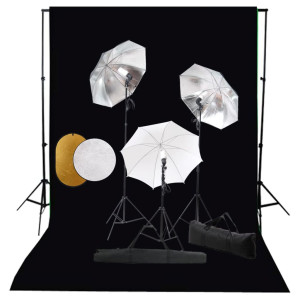 Lâmpadas de kit de estudo de fotos. parasols. fundo e reflector D