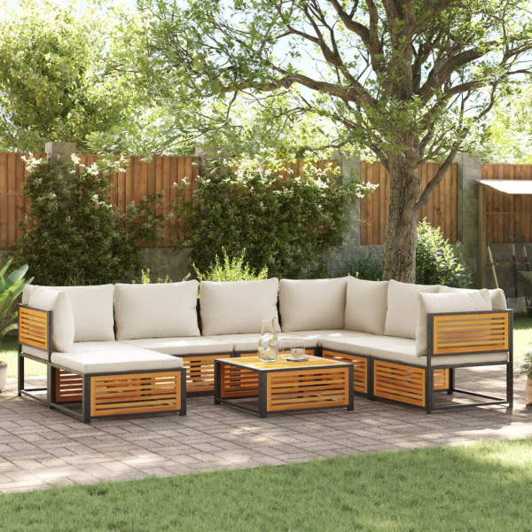 Set de sofás de jardín con cojines 8 pzas madera maciza acacia D