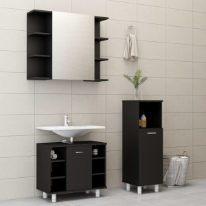 Juego de muebles de baño 3 pzas madera ingeniería negro D