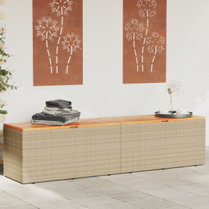 Caja de almacenaje jardín madera acacia ratán beige 220x50x54cm D