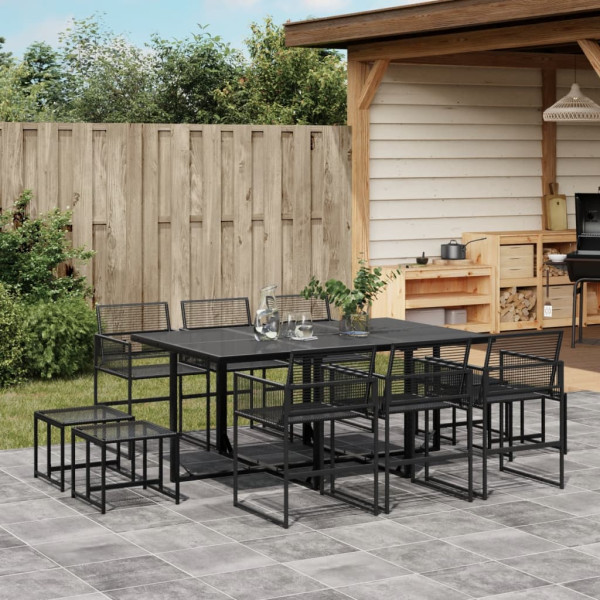 Conjunto de jantar de jardim com 11 peças de rattan sintético preto D