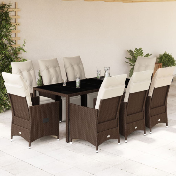 Conjunto de mesa e cadeiras de jardim 9 peças e almofadas rattan PE marrom D