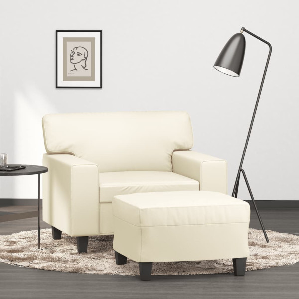 Armchair com estool creme de couro sintético 60 cm D