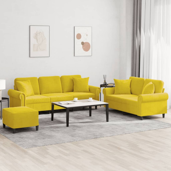 Conjunto de sofás com almofadas 3 peças veludo amarelo D