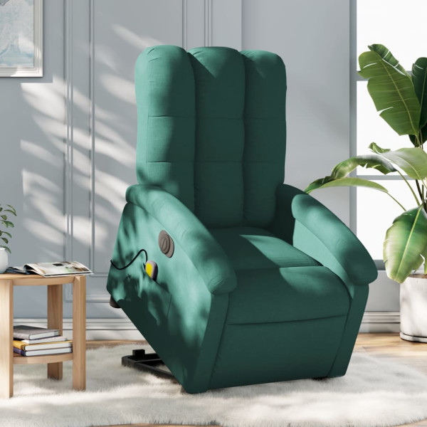 Sillón masaje eléctrico reclinable elevable tela verde oscuro D