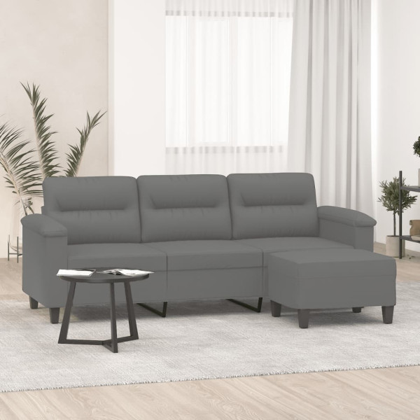 3-seater sofá e tecido de banco microfibra cinza escuro 180 cm D