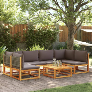 Set de sofás de jardín con cojines 7 pzas madera maciza acacia D