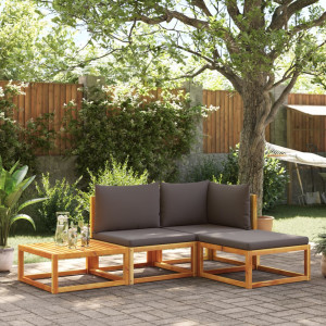 Set sofás de jardín con cojines 4 pzas madera maciza de acacia D