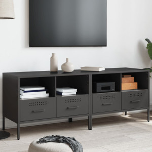 Mueble de TV 2 pzas acero laminado en frío negro 68x39x50.5 cm D