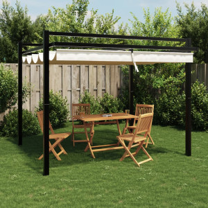 Gazebo de jardim com teto retrátil de alumínio creme 3x3 m D