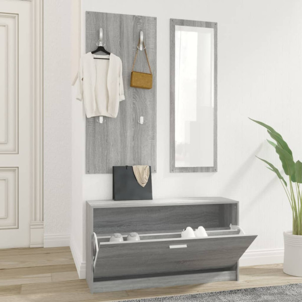 Set de mueble zapatero 3 en 1 madera contrachapada gris Sonoma D