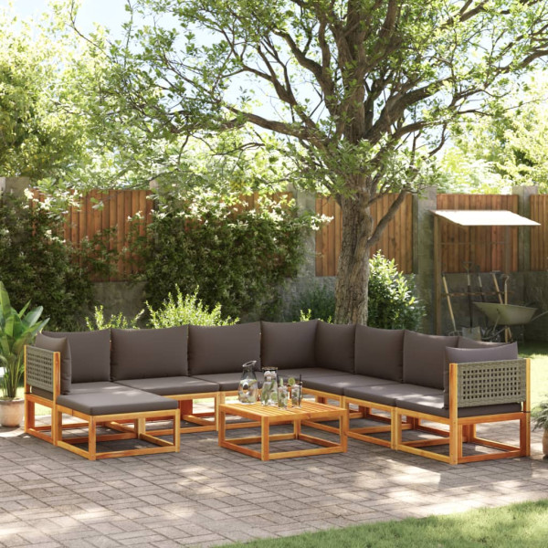 Set de sofás de jardín con cojines 9 pzas madera maciza acacia D