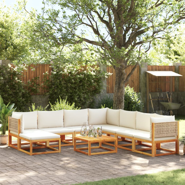 Set de sofás de jardín con cojines 9 pzas madera maciza acacia D