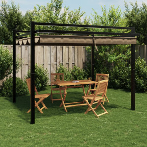 Gazebo de jardim com teto retrátil cinza 3x3 m D