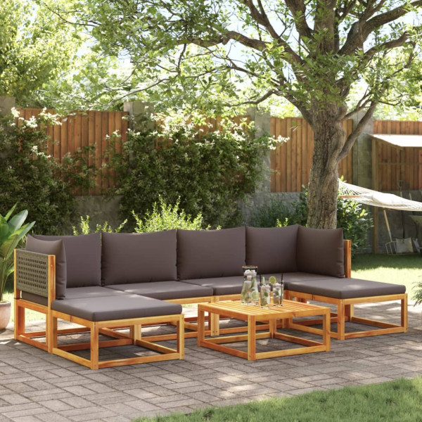 Set de sofás de jardín con cojines 7 pzas madera maciza acacia D