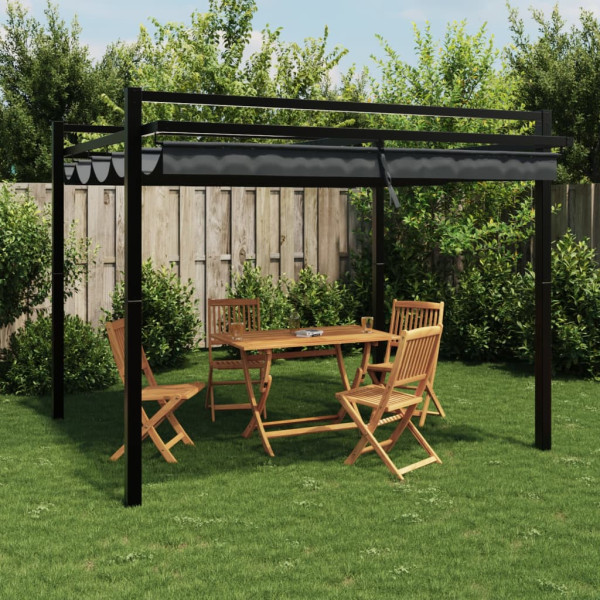 Gazebo de jardim com teto retrátil de alumínio antracite 3x3 m D