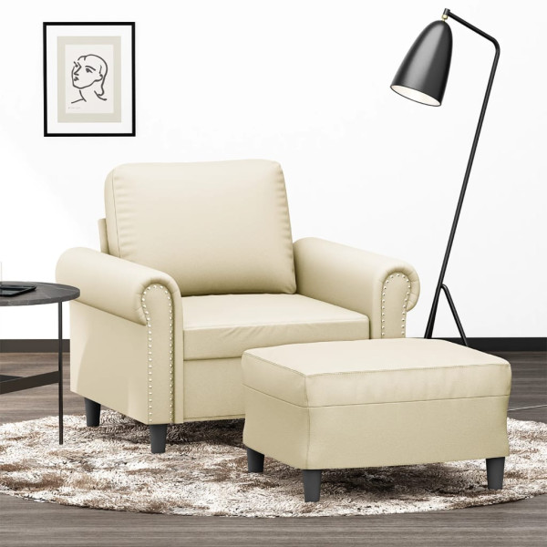 Armchair com estool creme de couro sintético 60 cm D