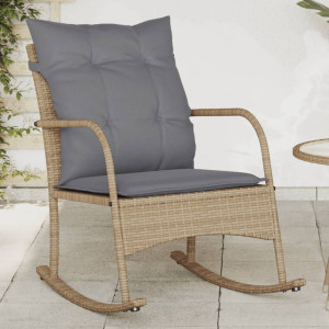 Silla mecedora de jardín con cojines ratán sintético beige D