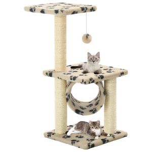 Rascador para gatos con poste de sisal 65 cm huellas beige D