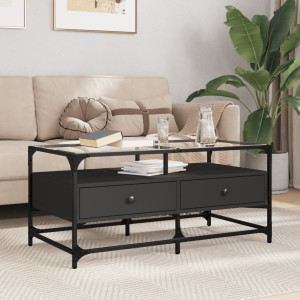 Mesa de centro superficie de vidrio acero negro 98.5x50x45 cm D