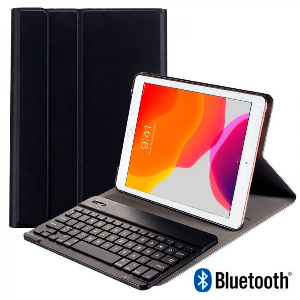 Funda iPad (2019) de 10,2 pulg Polipiel Teclado Bluetooth (Negro) D