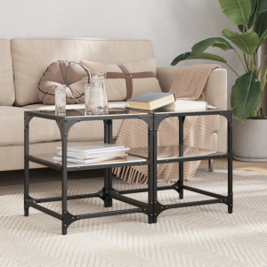 Mesa de centro superficie vidrio 2 uds acero negro 40x40x45 cm D