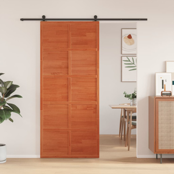 Puerta de granero madera maciza pino marrón miel 90x208 cm D