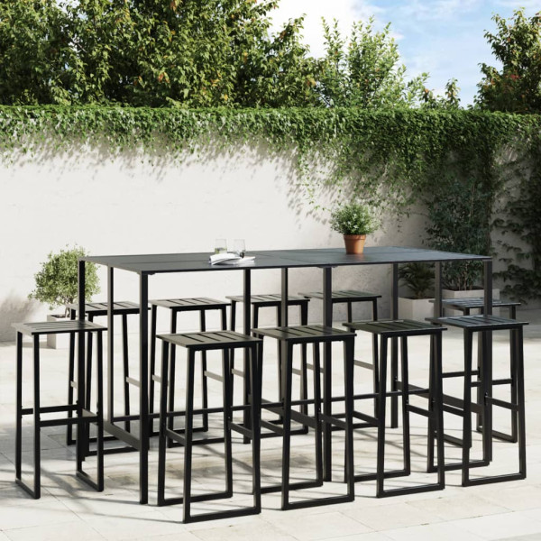 Conjunto de mesa alta e bancos de jardim 11 peças de aço preto D