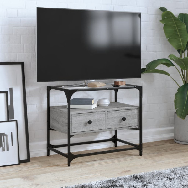 Mueble TV cristal y madera ingeniería gris Sonoma 60x35x51 cm D