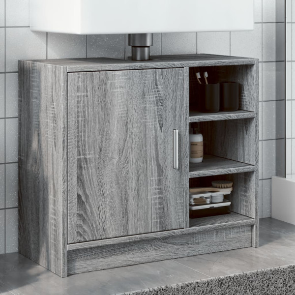 Armario de lavabo madera de ingeniería gris Sonoma 63x29x55 cm D