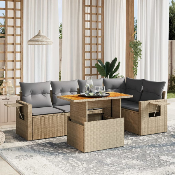 Sofá de jardim com almofadas 6 pcs bege sintético rattan D