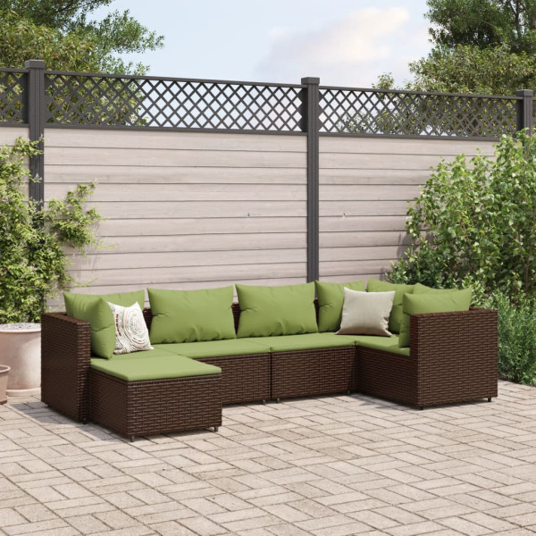 Conjunto de móveis de jardim 6 peças e almofadas de rattan marrom D