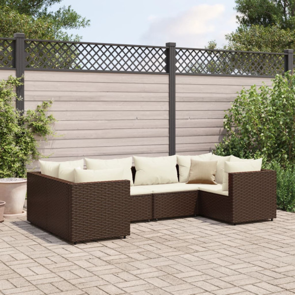 Conjunto de móveis de jardim 6 peças e almofadas de rattan marrom D