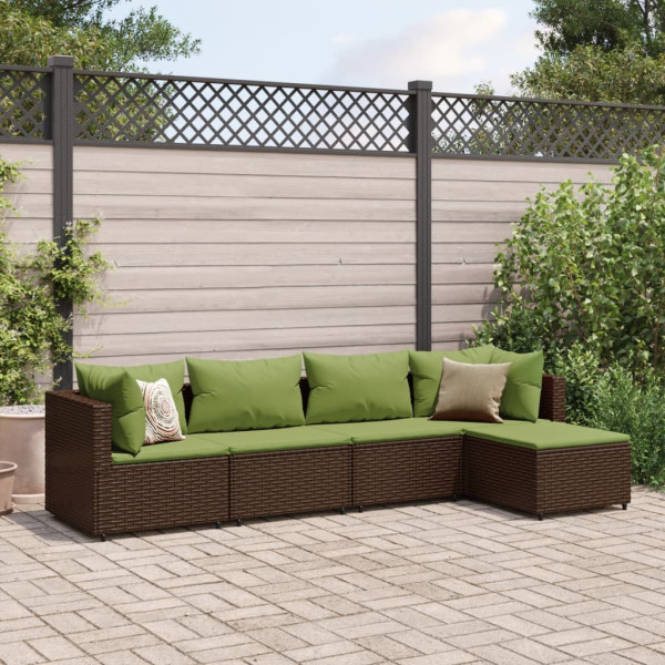 Conjunto de móveis de jardim 5 peças e almofadas de rattan marrom D