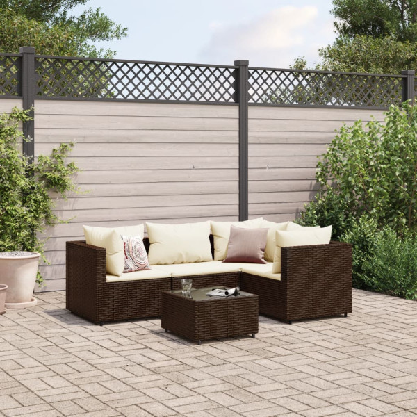 Conjunto de móveis de jardim 5 peças e almofadas de rattan marrom D